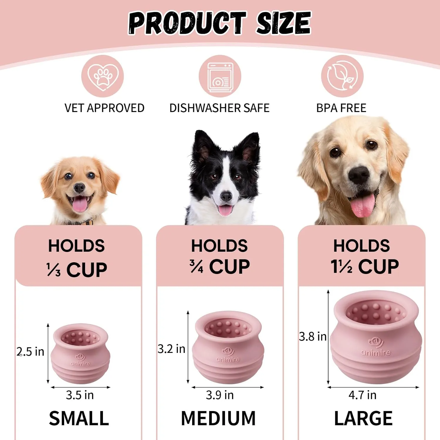 Treat Dispensing Dog Toy, Long-Lasting Interactive Puzzle Toys for Dogs, Stuffable Dog Enrichment Frozen Lick Treat Toy for Boredom, BPA Free Silicone Fetch Catch Chew Toy (Pink,M)