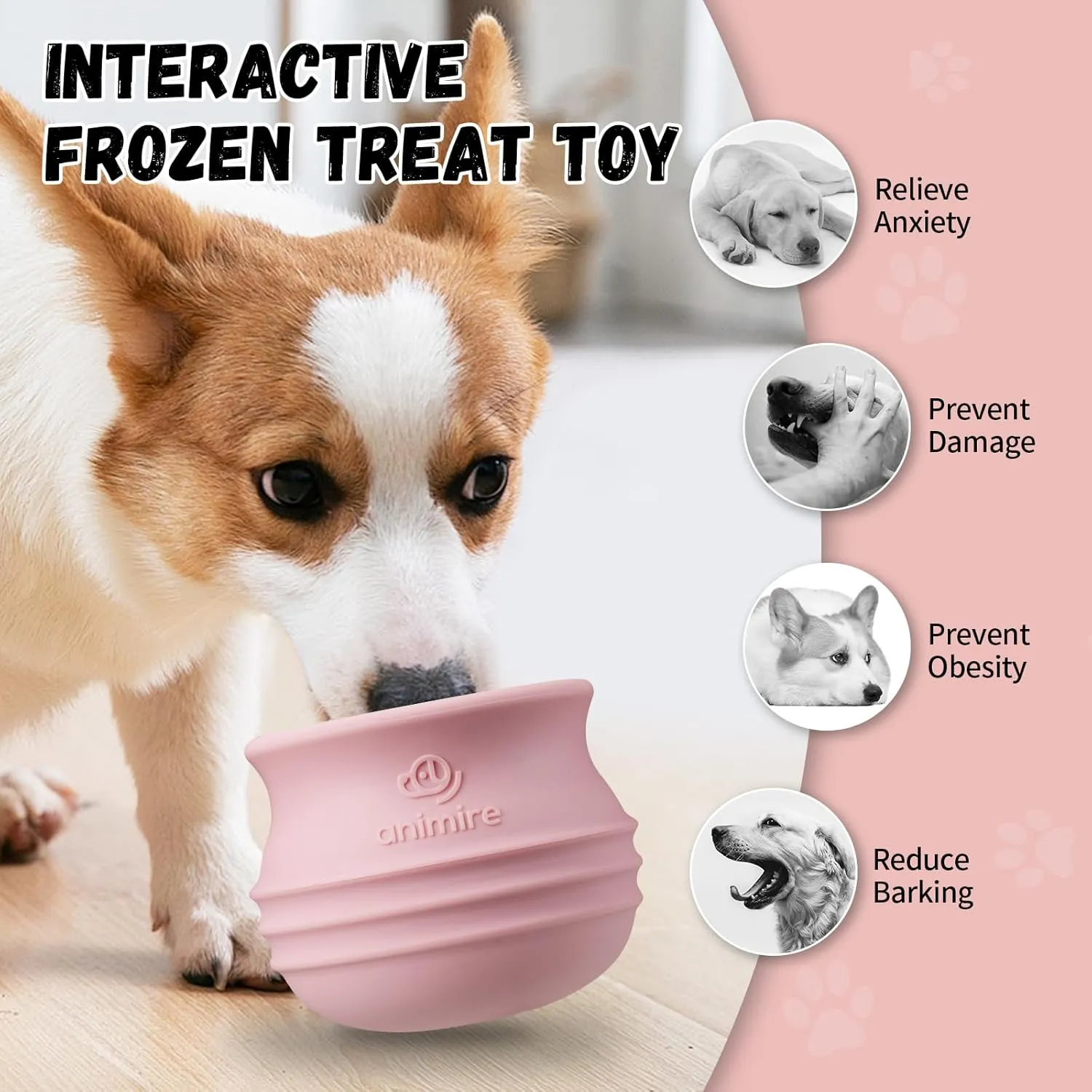 Treat Dispensing Dog Toy, Long-Lasting Interactive Puzzle Toys for Dogs, Stuffable Dog Enrichment Frozen Lick Treat Toy for Boredom, BPA Free Silicone Fetch Catch Chew Toy (Pink,M)