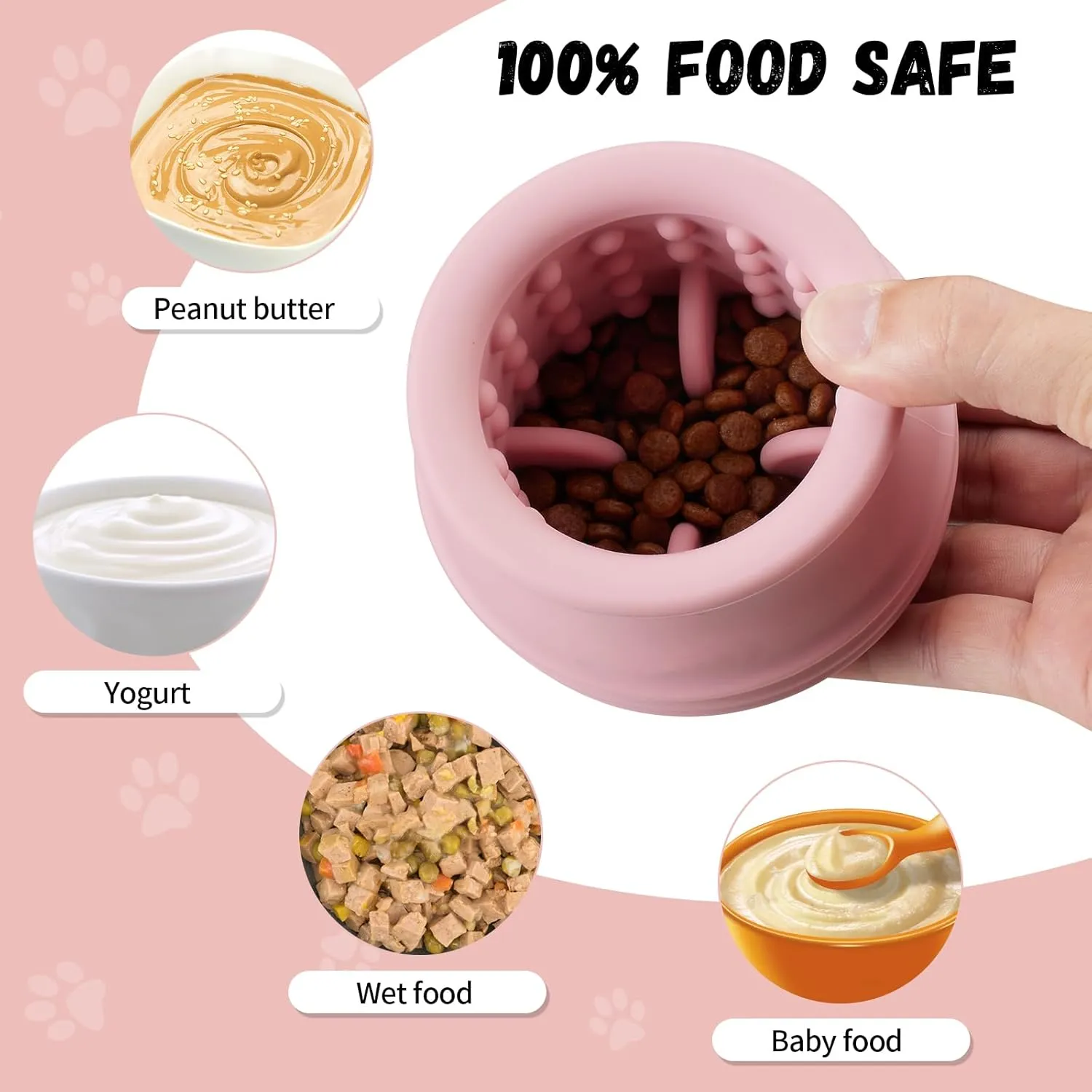 Treat Dispensing Dog Toy, Long-Lasting Interactive Puzzle Toys for Dogs, Stuffable Dog Enrichment Frozen Lick Treat Toy for Boredom, BPA Free Silicone Fetch Catch Chew Toy (Pink,M)