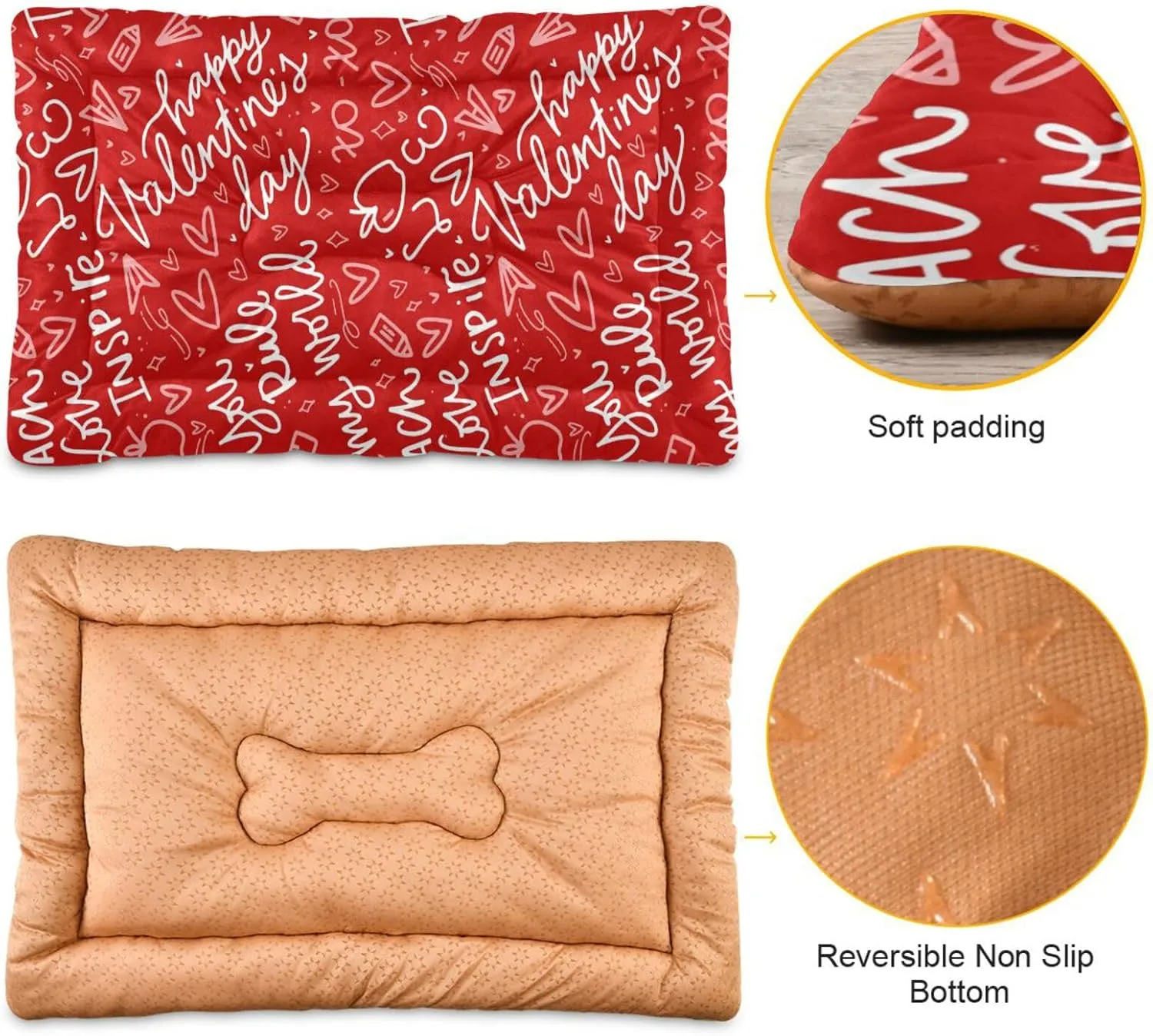 Valentine's Day Love Dog Bed Cat Bed, Non-Slip Soft Pet Crate Mattress Washable Kennel Pad for Small Medium Large Dog Cat, 24 x 36 in