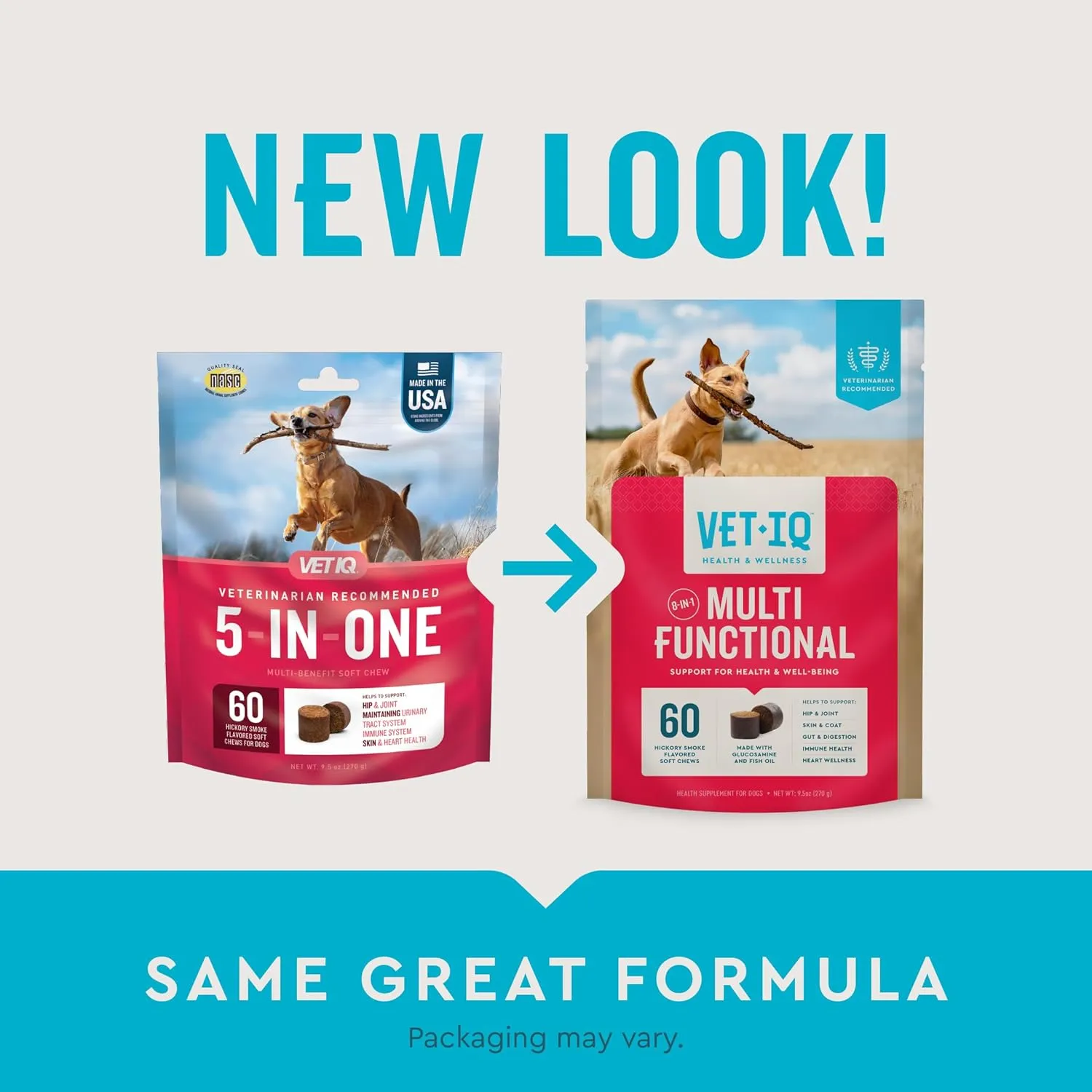 VetIQ 8-in-One Multifunctional Supplement for Dogs, Supports Hip & Joint, Urinary Tract, Immune System, Skin Health and Heart Health, Soft Chews, Made in the USA, 60 Count