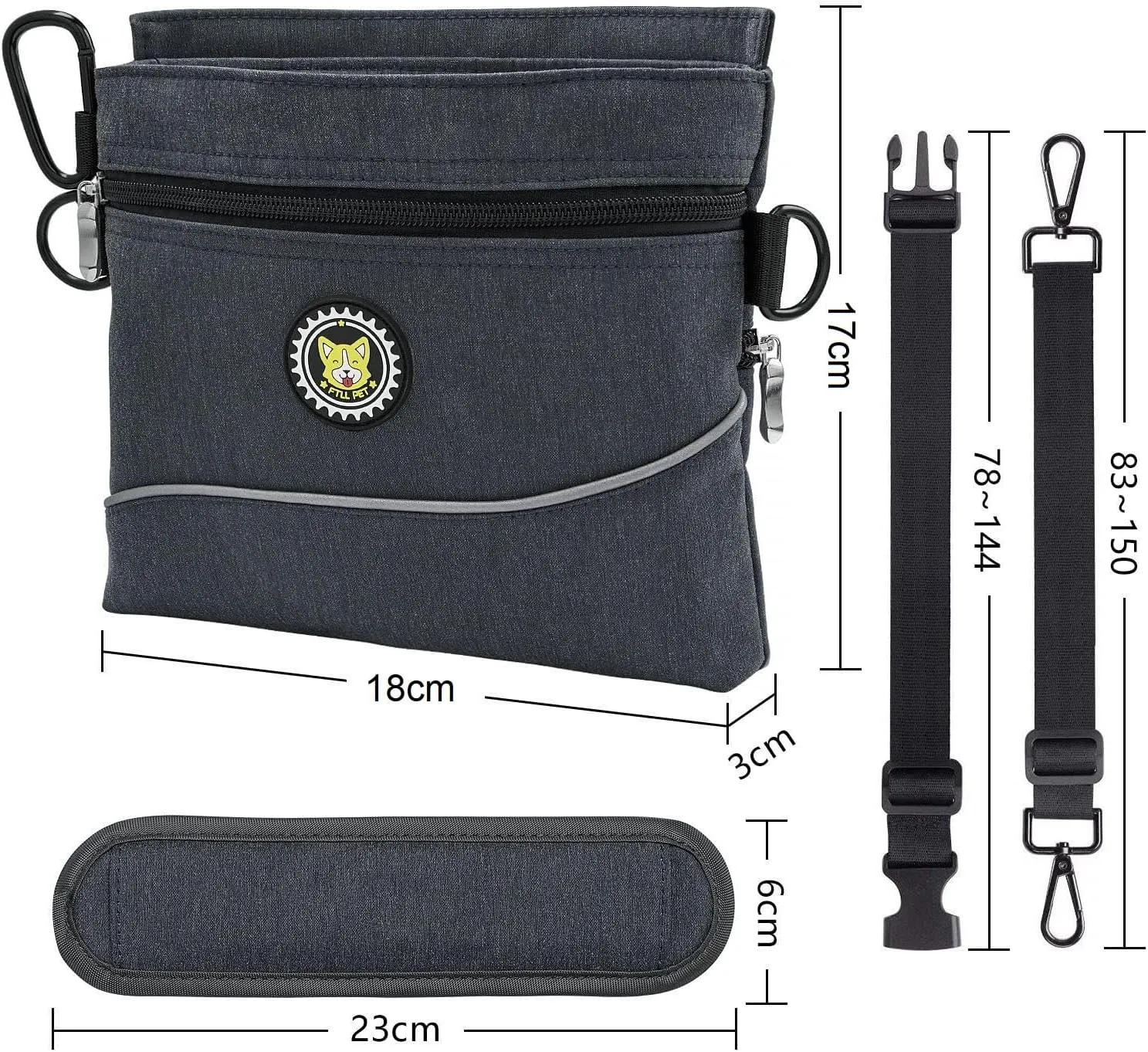 Viklluyr Dog Treat Pouch Bag with Magnetic Closure, Dog Food Carrier with Removable Inner Pocket, Perfect Dog Training Bag for Agility Training - Including Carabiner