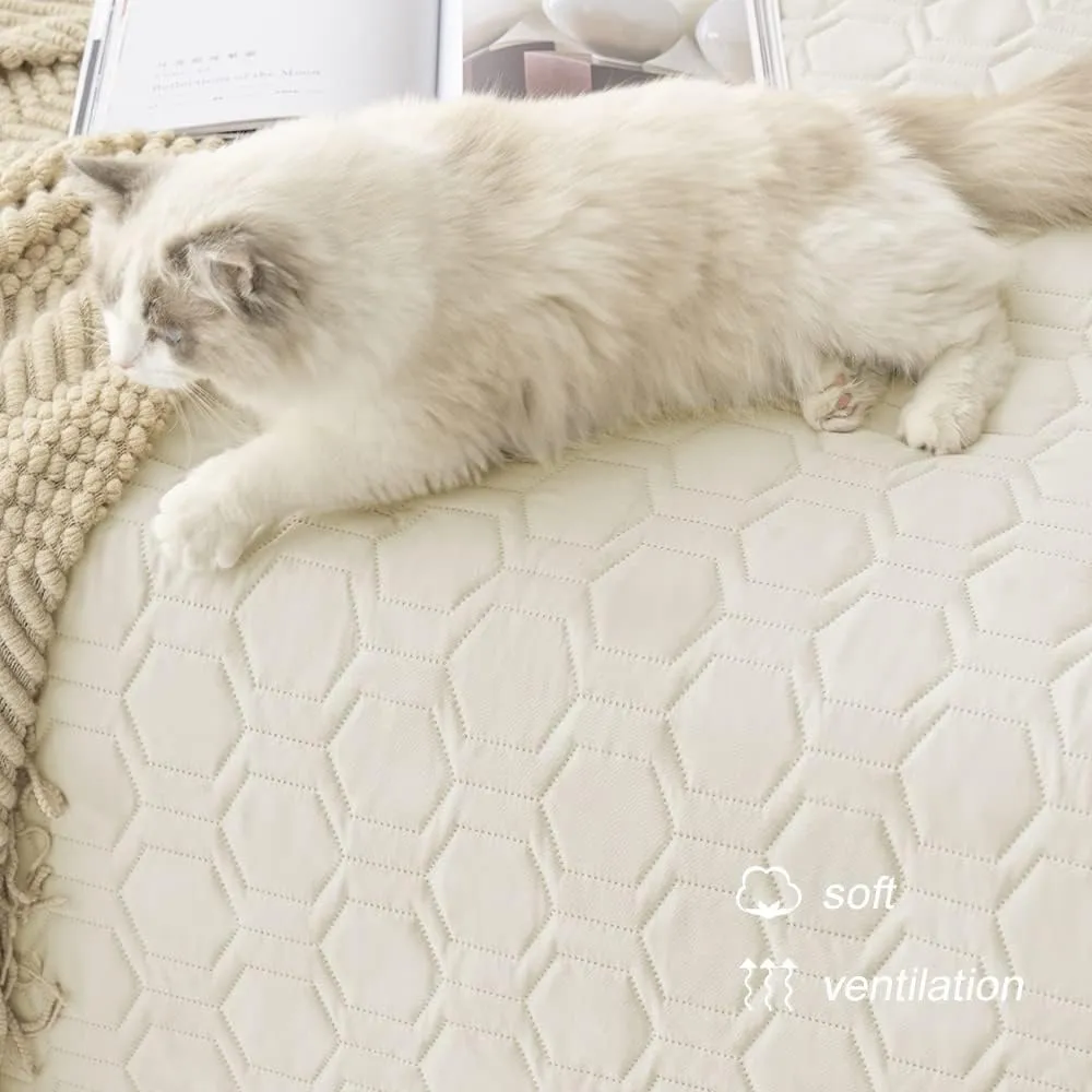 Waterproof and Anti-Slip Dog Bed Cover and Pet Blanket Sofa Pet Bed Mat car Incontinence Mattress Protectors Furniture Couch Cover for Most Cats Dogs, Pets52x82-Ivory