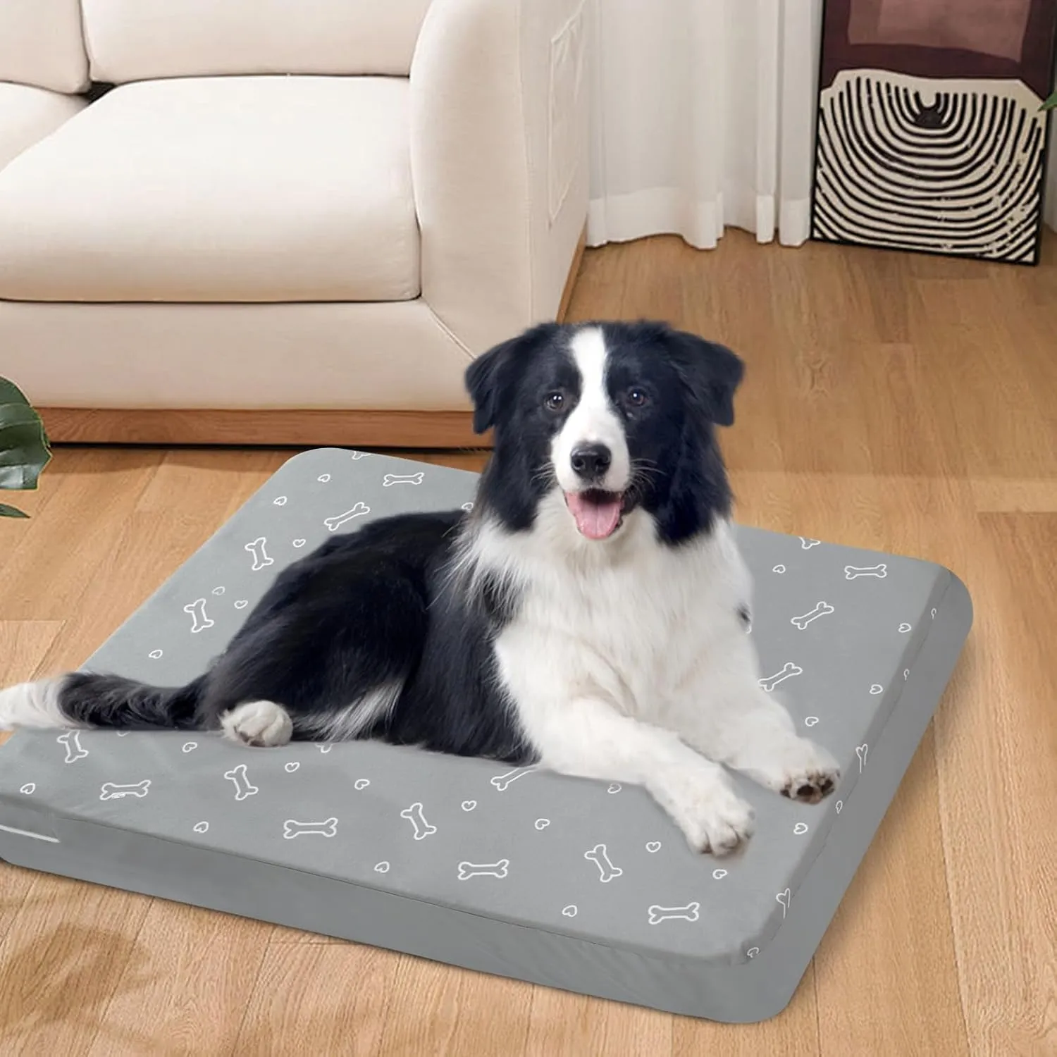 Waterproof Dog Bed Cover, Removable Dog Bed Covers Replacement Washable with Smooth Zipper, Indoor/Outdoor Dog Bed Washable Cover, Bone Print Pet Bed Cover for Dog/Cat, 27 x 36 x 4 Inch, Cover Only