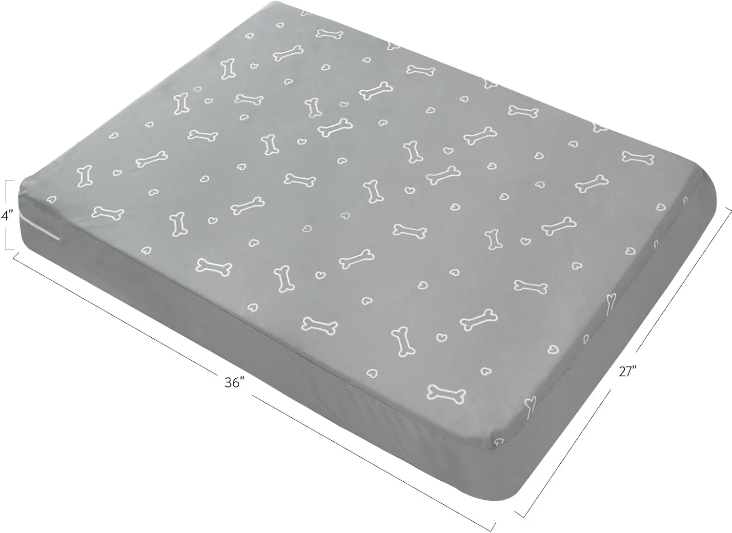 Waterproof Dog Bed Cover, Removable Dog Bed Covers Replacement Washable with Smooth Zipper, Indoor/Outdoor Dog Bed Washable Cover, Bone Print Pet Bed Cover for Dog/Cat, 27 x 36 x 4 Inch, Cover Only