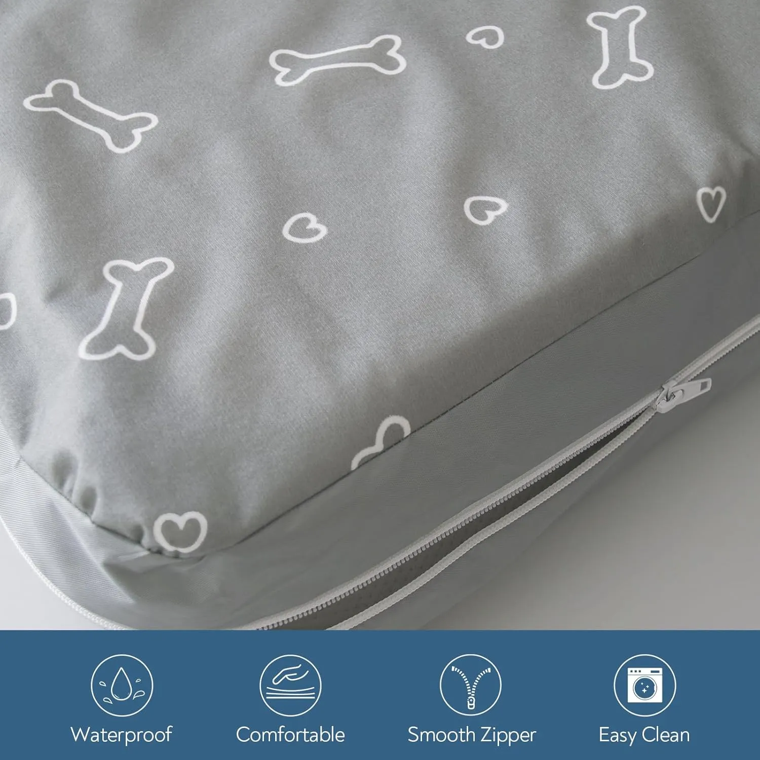Waterproof Dog Bed Cover, Removable Dog Bed Covers Replacement Washable with Smooth Zipper, Indoor/Outdoor Dog Bed Washable Cover, Bone Print Pet Bed Cover for Dog/Cat, 27 x 36 x 4 Inch, Cover Only