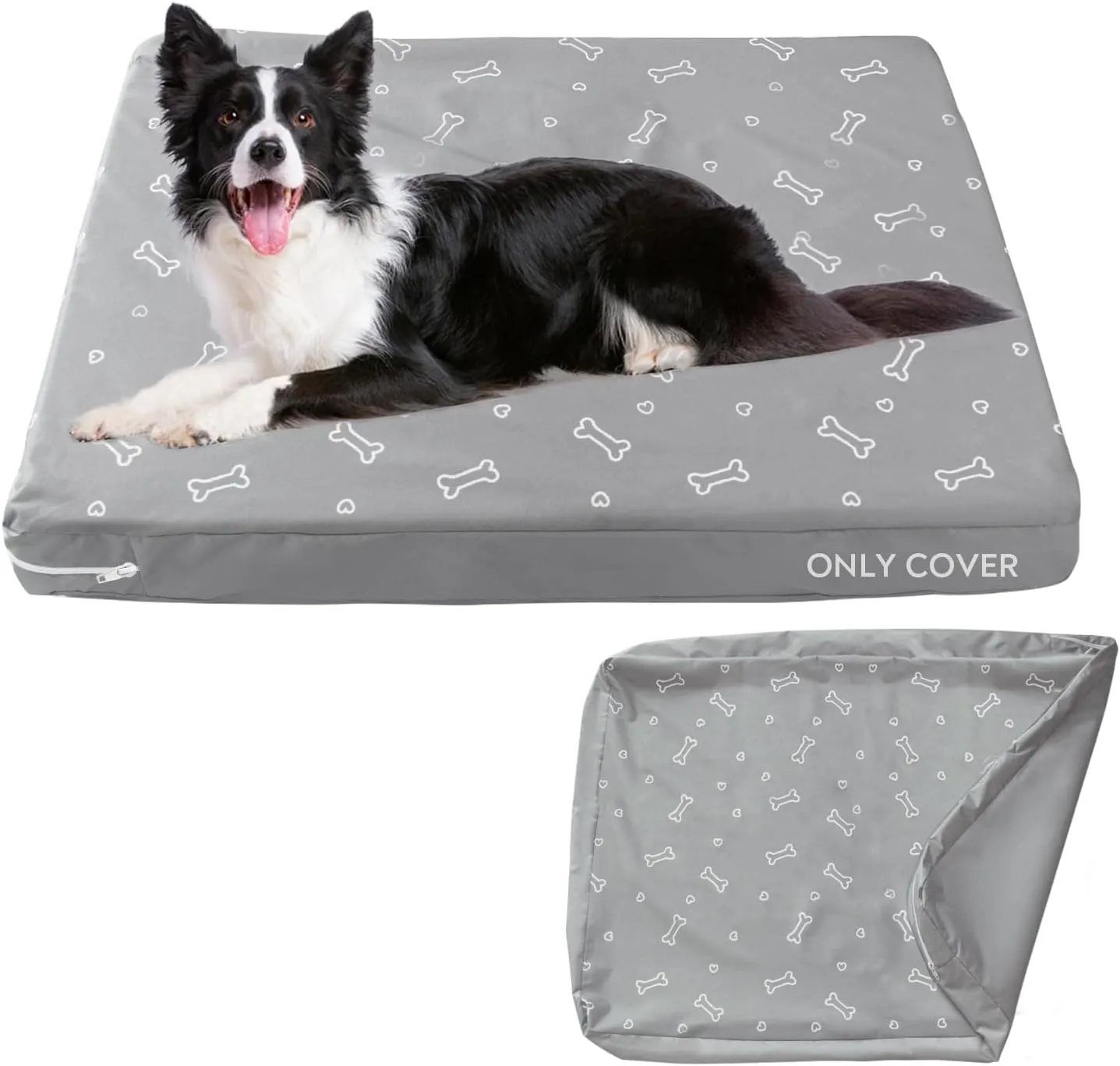 Waterproof Dog Bed Cover, Removable Dog Bed Covers Replacement Washable with Smooth Zipper, Indoor/Outdoor Dog Bed Washable Cover, Bone Print Pet Bed Cover for Dog/Cat, 27 x 36 x 4 Inch, Cover Only