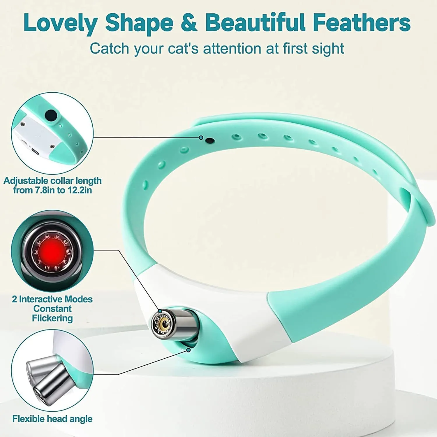 Wearable Cat Collar Laser Toy with Red Light, Interactive Cat Laser Toy for Bored Indoor Cats, Rechargeable Electric Laser Collar Toy for Kitten