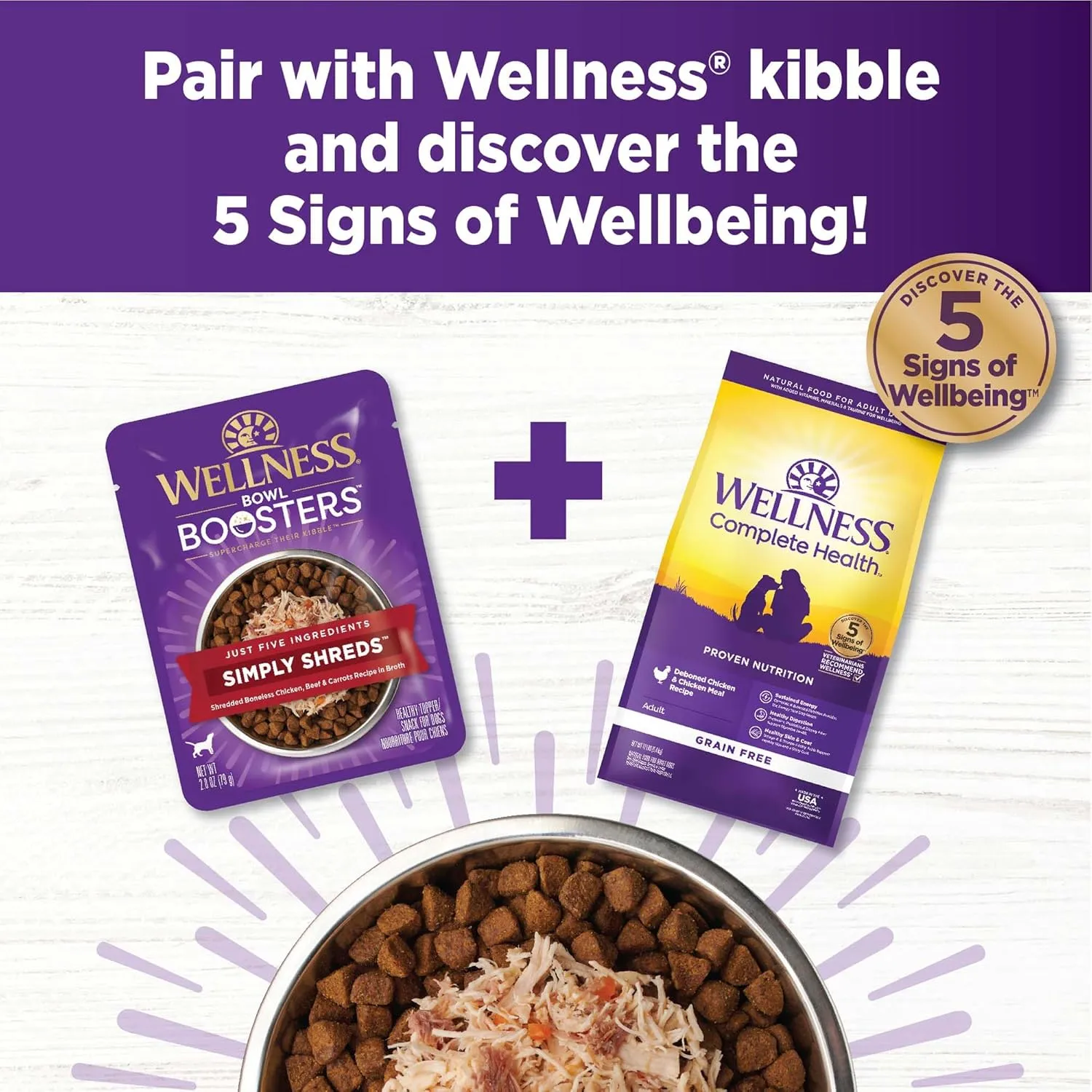 Wellness Bowl Boosters Simply Shreds Wet Dog Food Topper for Small, Medium, & Large Breeds, Grain Free, Natural, Wild Salmon & Pumpkin, 2.8 Ounce Pouch (Pack of 12)