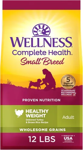 Wellness Complete Health Dry Dog Food, Small Breed, Wholesome Grains, Natural, Healthy Weight Turkey & Brown Rice Recipe, (12-Pound Bag)