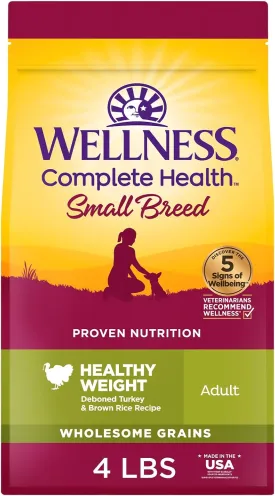 Wellness Complete Health Dry Dog Food, Small Breed, Wholesome Grains, Natural, Healthy Weight Turkey & Brown Rice Recipe, (4-Pound Bag)