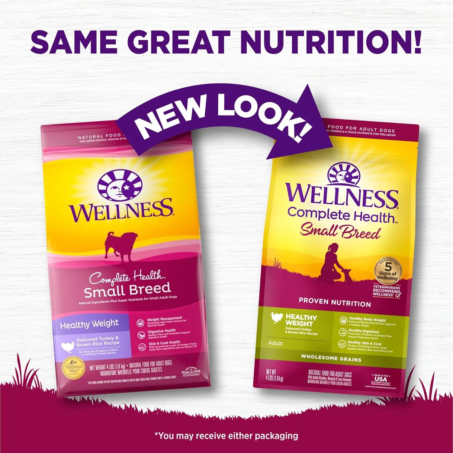 Wellness Complete Health Dry Dog Food, Small Breed, Wholesome Grains, Natural, Healthy Weight Turkey & Brown Rice Recipe, (4-Pound Bag)