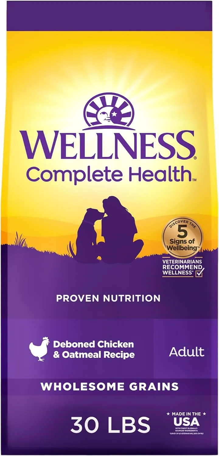 Wellness Complete Health Dry Dog Food, Wholesome Grains, Natural, Chicken & Oatmeal, (30-Pound Bag)