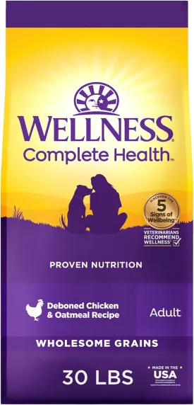 Wellness Complete Health Dry Dog Food, Wholesome Grains, Natural, Chicken & Oatmeal, (30-Pound Bag)