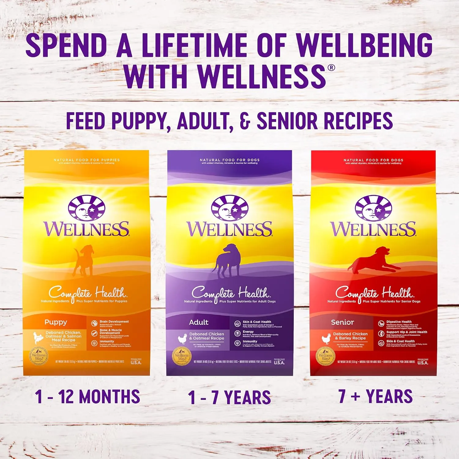 Wellness Complete Health Dry Dog Food, Wholesome Grains, Natural, Whitefish & Sweet Potato Recipe, (30-Pound Bag)