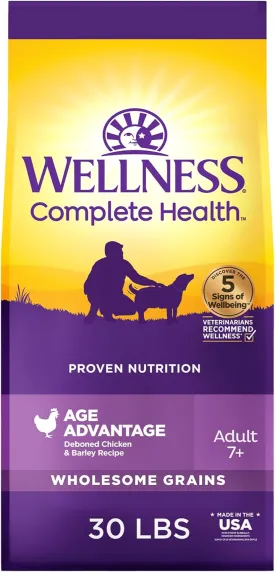 Wellness Complete Health Senior Dry Dog Food, Wholesome Grains, Natural, Age Advantage Chicken & Barley Recipe, (30-Pound Bag)