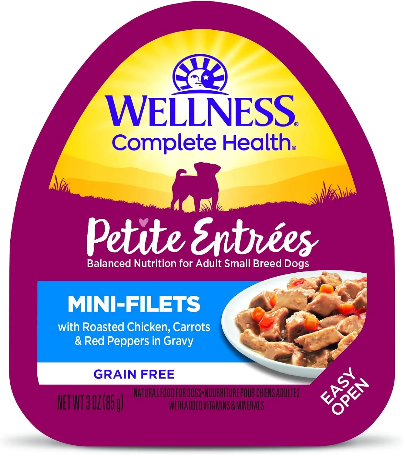 Wellness Petite Entrees Mini Fillets Grain Free Natural Wet Small Breed Dog Food, Roasted Chicken, Carrots & Red Peppers, 3-Ounce Cup (Pack of 24)