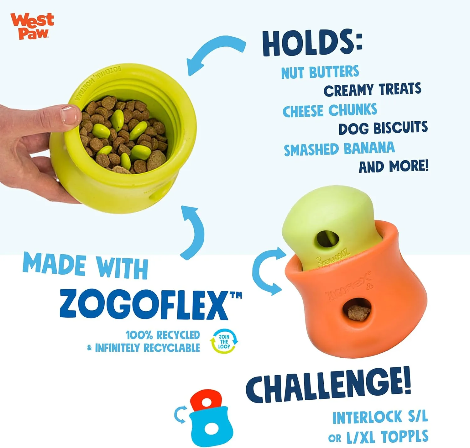 WEST PAW Zogoflex Limited Edition Toppl Treat Dispensing Dog Toy Puzzle  Interactive Chew Toys for Dogs  Dog Toy for Moderate Chewers, Fetch, Catch  Holds Kibble, Treats, Small 3", Periwinkle