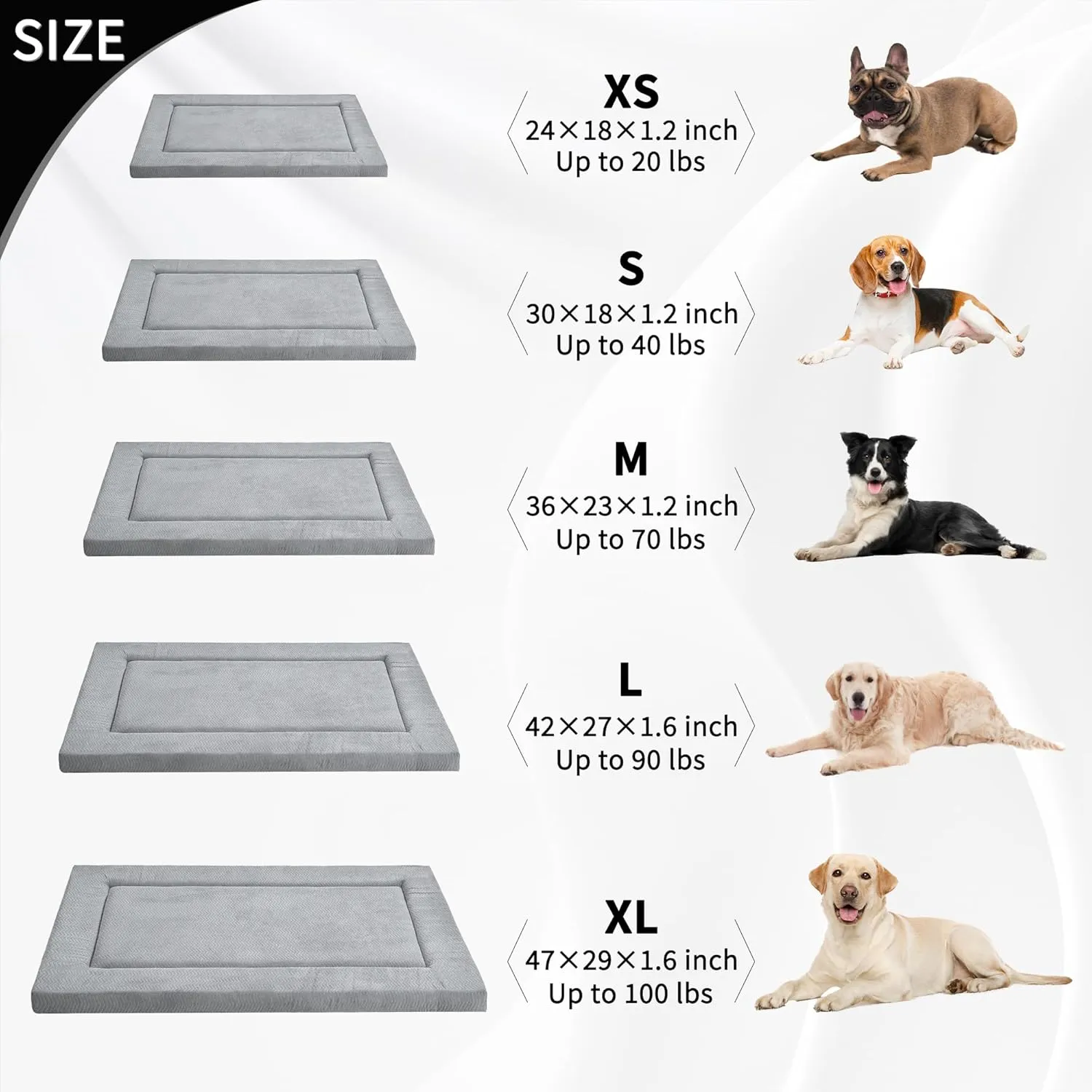 WESTERN HOME Dog Bed for Crate, Large Dog Crate Bed Washable Beds for Large Medium Dogs & Cats Dogs Cage Pad Mat Comfortable Anti-Slip Bottom Pet Beds Grey, 36 x 23 inch