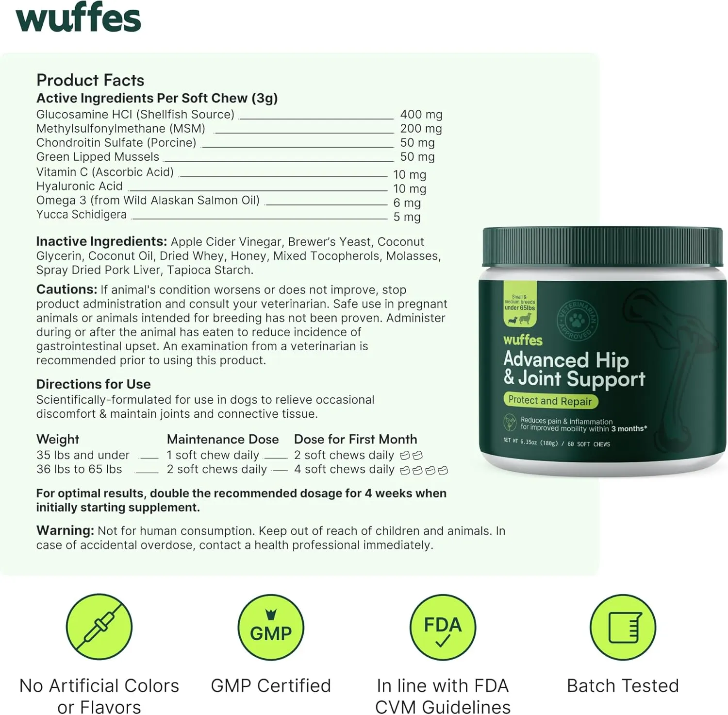 Wuffes Chewable Dog Hip & Joint Supplement - Glucosamine & Chondroitin Chews - Dog Joint Supplements & Vitamins - Extended Joint Care (Small&Medium Breeds (0-65 lbs), 120 Chews (Pack of 2))