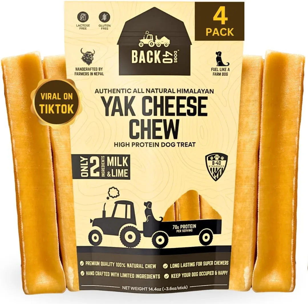 Yak Cheese Himalayan Dog Chews  Long-Lasting Natural Chews for Aggressive Chewers  2-Ingredient, High Protein, Odorless, Dental Health Treats for Dogs (Large, 4 Pack)