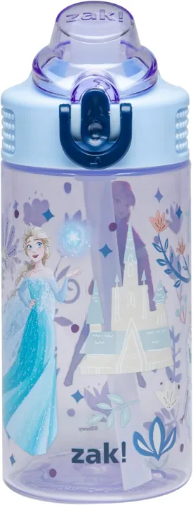 Zak Designs Disney Frozen Sage Kids Water Bottle For School or Travel, 16oz Durable Plastic Water Bottle With Straw, Handle, and Leak-Proof, Pop-Up Spout Cover (Anna, Elsa, Olaf)