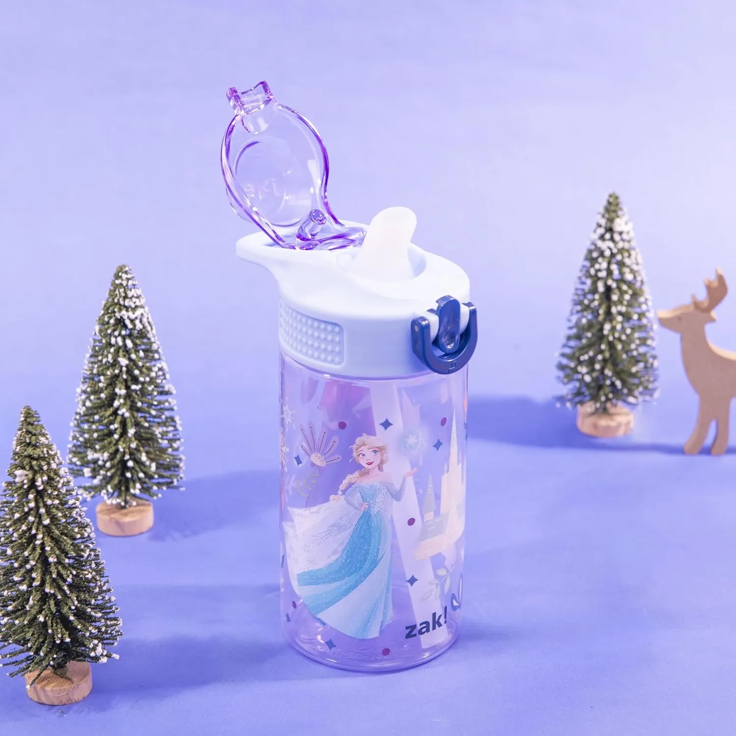 Zak Designs Disney Frozen Sage Kids Water Bottle For School or Travel, 16oz Durable Plastic Water Bottle With Straw, Handle, and Leak-Proof, Pop-Up Spout Cover (Anna, Elsa, Olaf)
