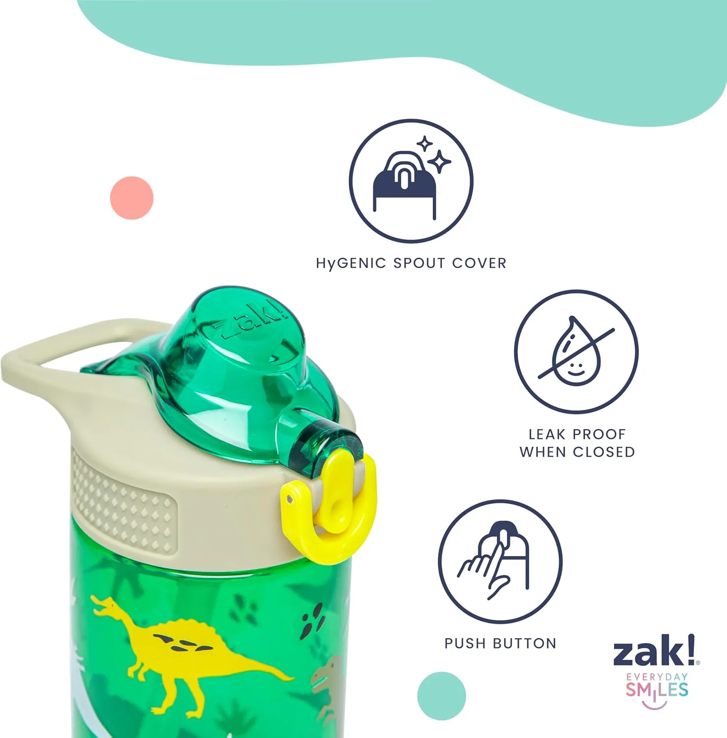 Zak Designs Disney Frozen Sage Kids Water Bottle For School or Travel, 16oz Durable Plastic Water Bottle With Straw, Handle, and Leak-Proof, Pop-Up Spout Cover (Anna, Elsa, Olaf)