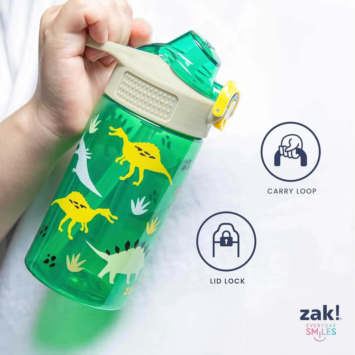 Zak Designs Disney Frozen Sage Kids Water Bottle For School or Travel, 16oz Durable Plastic Water Bottle With Straw, Handle, and Leak-Proof, Pop-Up Spout Cover (Anna, Elsa, Olaf)