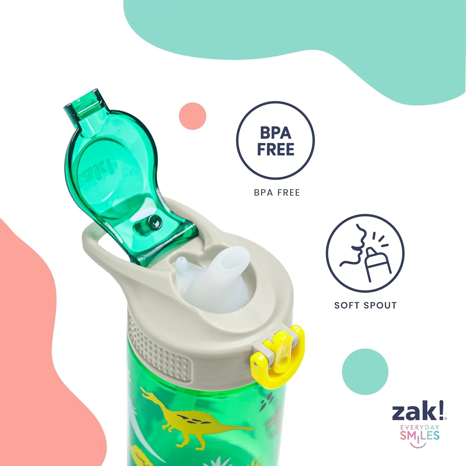Zak Designs Disney Frozen Sage Kids Water Bottle For School or Travel, 16oz Durable Plastic Water Bottle With Straw, Handle, and Leak-Proof, Pop-Up Spout Cover (Anna, Elsa, Olaf)