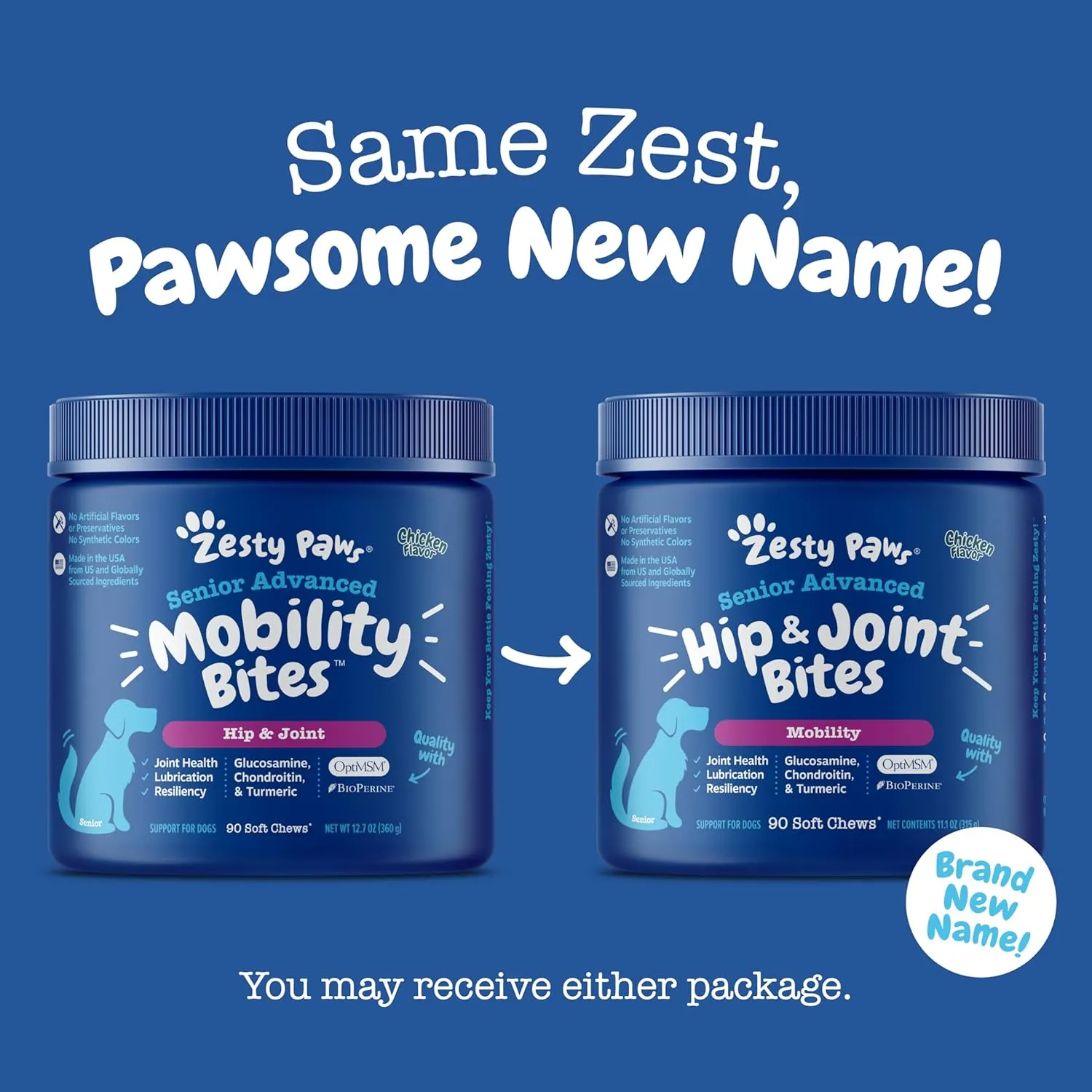 Zesty Paws Mobility Bites Joint Supplement for Dogs - Soft Chews with Glucosamine for Dogs, Chondroitin, & MSM   Vitamins C and E - Adv Chicken - 90 Count