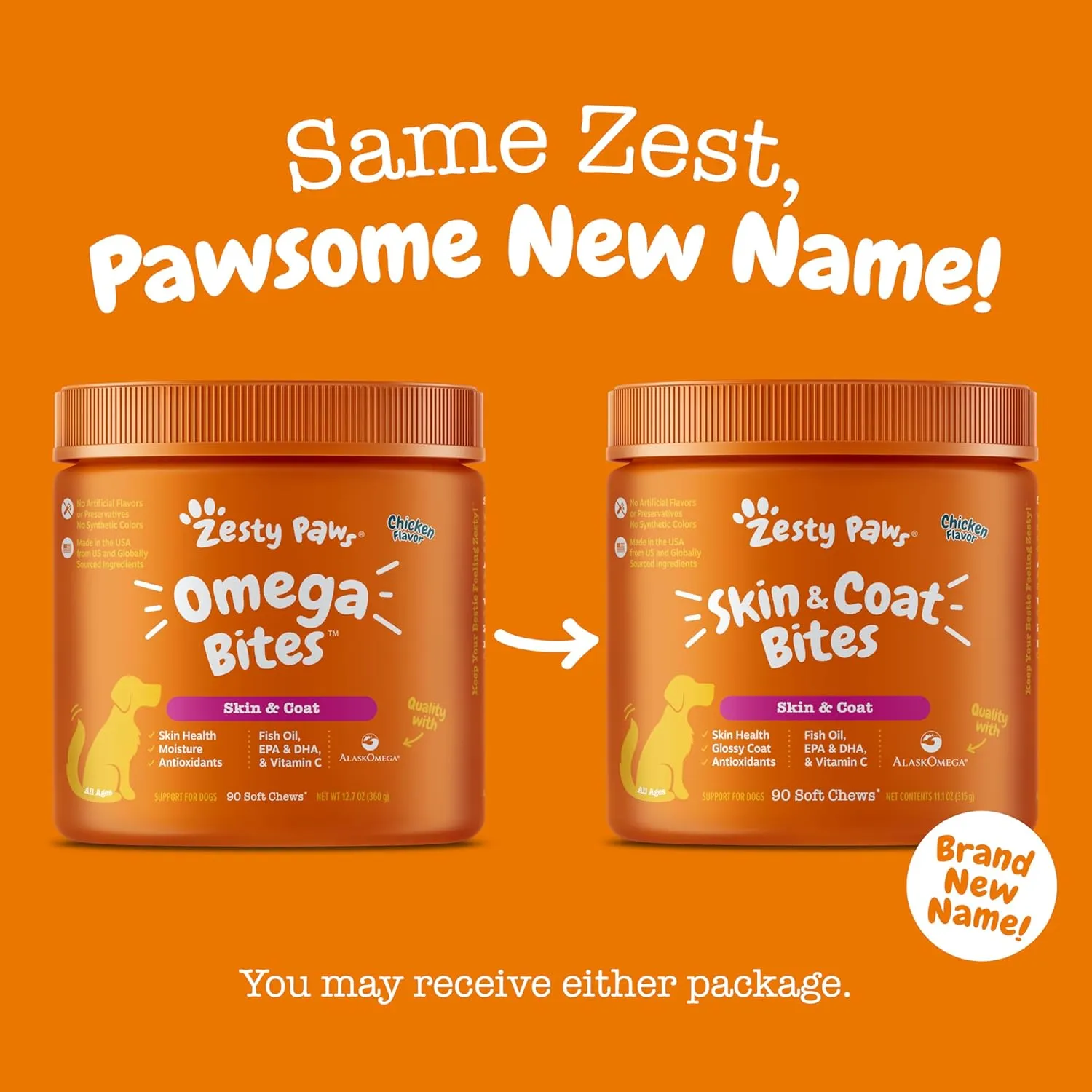 Zesty Paws Omega 3 Alaskan Fish Oil Chew Treats for Dogs - with AlaskOmega for EPA & DHA Fatty Acids - Hip & Joint Support   Skin & Coat Chicken Flavor (90 Soft Chews)