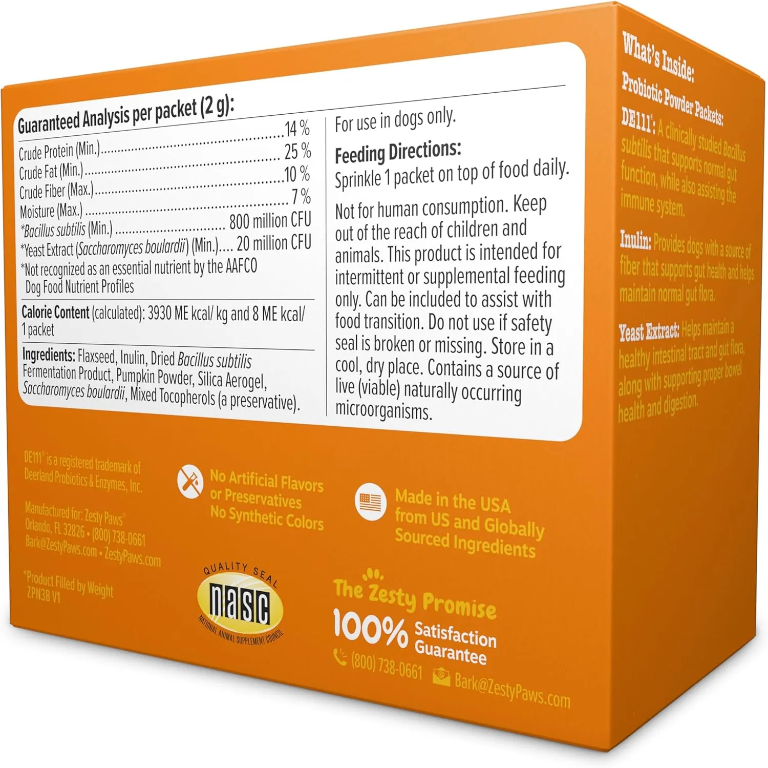Zesty Paws Powder Probiotics for Dogs - Meal Topper for Digestive, Immune System Support - Premium DE111 Dog Probiotics for Digestive Health - Inulin Fiber & Yeast Extract - Pumpkin Flavor - 30 Ct