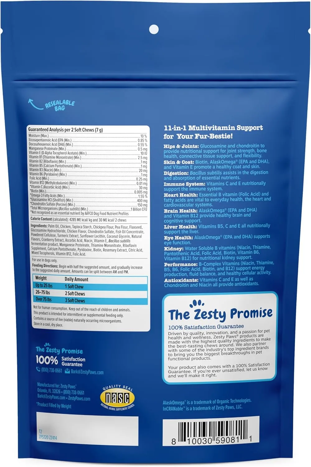 Zesty Paws Senior Dog Multivitamin Treats - Glucosamine for Dogs   Digestive Enzymes & Probiotics - Grain Free Dog Vitamins and Supplements for Skin & Coat   Immune Health Chicken - Advanced - 60ct