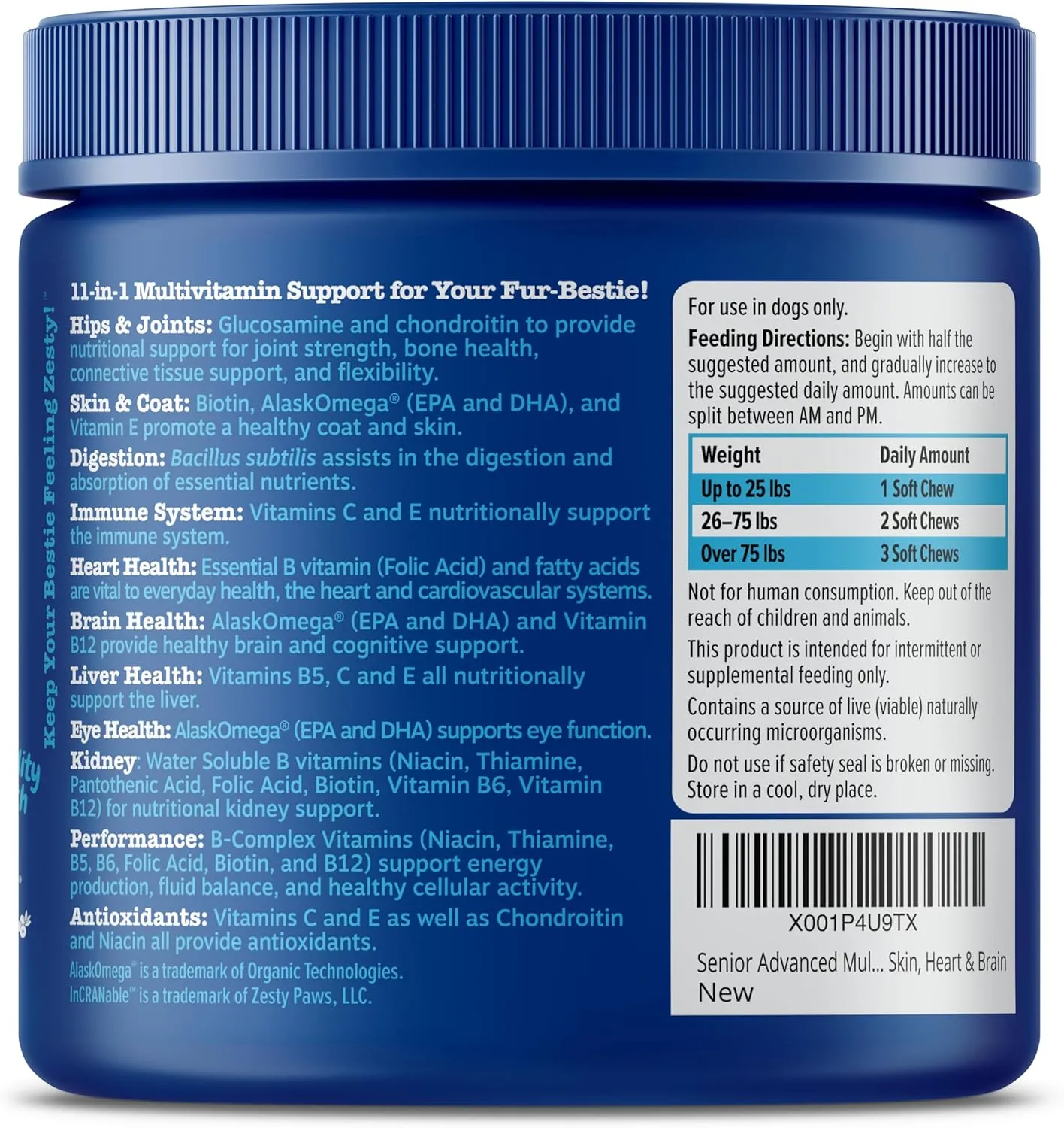 Zesty Paws Senior Dog Multivitamin Treats - Glucosamine for Dogs   Digestive Enzymes & Probiotics - Grain Free Dog Vitamins and Supplements for Skin & Coat   Immune Health Chicken - Advanced - 90ct